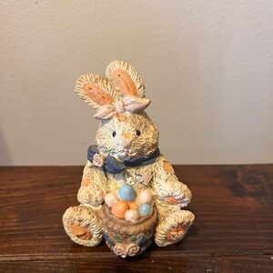 Vintage Patch Easter Bunny Figurine with Basket - Multicolor